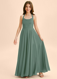 Azazie Kady Junior Abito A-Line in Chiffon Scollo a Cuore Eucalipto image3