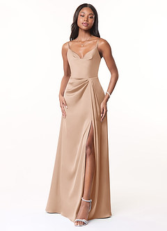 Azazie Brielle Bridesmaid Dresses English Rose A-Line Cowl Spaghetti Straps Stretch Satin Dress image1