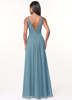Azazie Maren Bridesmaid Dresses Moody Blue A-Line Pleated Chiffon Dress image2