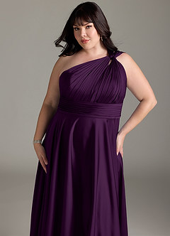 Azazie Charlize Robes de demoiselle d'honneur Robe Trapèze en Satin extensible Ue épaule Grain De Raisin image14
