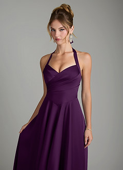 Azazie Tenaya Bridesmaid Dresses Grape A-Line Sweetheart Neckline Stretch Satin Dress image3