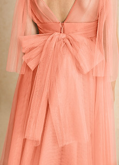 Azazie Dori Robe Demoiselle D'honneur Fillette Robe Trapèze en Tulle Rayé Coucher De Soleil image7