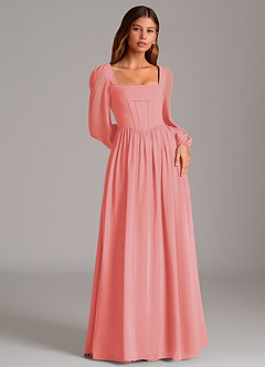 Azazie Maree Robes de demoiselle d'honneur Robe Trapèze en Mousseline de soie Corset Corail image4