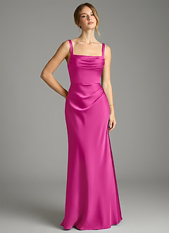 Azazie Alouette Robes de demoiselle d'honneur Robe Sirène en Satin extensible Plissé Fuchsia image1