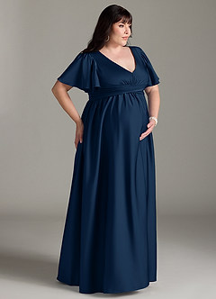 Azazie Verna Maternity Bridesmaid Dresses A-Line Ruched Stretch Satin Floor-Length Dress image12