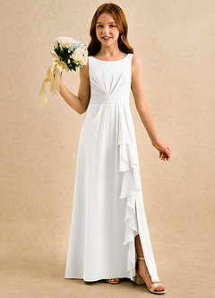 Azazie Chibi Girls Formal Sukienki dla dziewczynek sypiących kwiaty Linia A Pofałdowany Szyfon Długość podłogi Sukienka image1