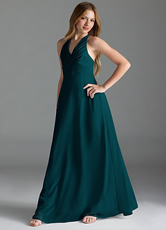 Azazie Tessie Junior Pine A-Line Pleated Chiffon Dress image3