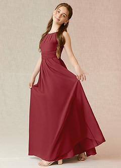 Azazie Bibiane Junior Pomegranate A-Line Pleated Chiffon Dress image3