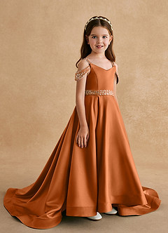 Azazie Jodi vestidos de niña de las flores Vestido de Cobre de Satin Mate de Corte En A image3