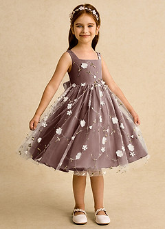 Azazie Bean Flower Girl Dresses Espresso Ball-Gown Sleeveless Tulle Dress image4