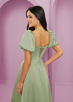 Barbie ♥ Azazie Bridesmaid Dresses Dusty Sage A-Line Ruched Stretch Satin Dress image6
