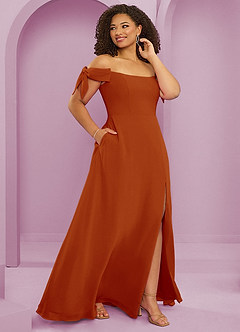 Barbie ♥ Azazie Robes de demoiselle d'honneur Robe Trapèze Convertible en Mousseline de soie Épaule décolletée Paprika image12