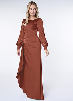 Azazie Raye Bridesmaid Dresses Auburn Mermaid Long Sleeve Stretch Satin Dress image3