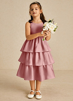 Azazie Margery vestidos de niña de las flores Vestido de Rosa Polvorienta de Satén Elástico de Corte en A con Lazo image2