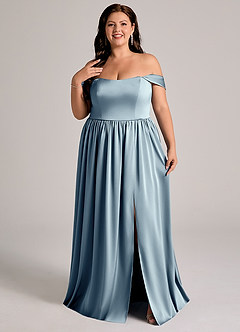 Azazie Calianna Bridesmaid Dresses Dusty Blue A-Line Off the Shoulder Stretch Satin Convertible Dress image8