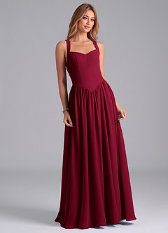Azazie Francis Bridesmaid Dresses Burgundy A-Line Corset Chiffon Dress image4