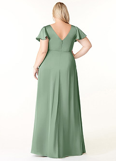 Azazie Soren Bridesmaid Dresses Matcha A-Line Pleated Stretch Satin Dress image9