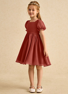 Azazie Jolie Blumenmädchenkleider A-Linie mit ärmel Chiffon Kleid Terrakotta image5
