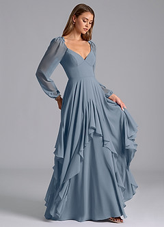 Azazie Karan Bridesmaid Dresses Twilight A-Line Long Sleeve Chiffon Dress image4