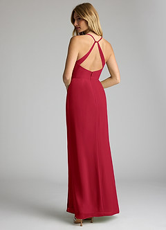 Azazie Becca Bridesmaid Dresses Scarlet Sheath V-Neck Chiffon Dress image6