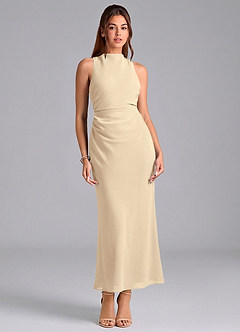 Azazie Evadne 신부 들러리 드레스 쉬스 주름진 쉬폰 발목 길이 드레스 image3