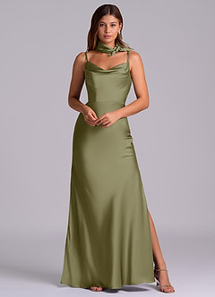 Azazie Yazmine Final Sale Pistachio Mermaid Pleated Stretch Satin Dress image6