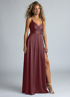 Azazie Davis Robes de demoiselle d'honneur Robe Trapèze en Satin extensible Plissée Sangria image5
