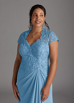 Azazie Junie Mère de la mariée Robes Robe Trapèze en Mousseline de soie Dentelle Acier Bleuté image10