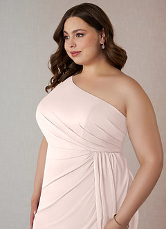 Azazie Jhene Final Sale Vintage Mauve Sheath One Shoulder Mesh Dress image11