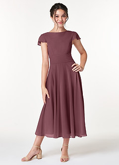 Azazie Payton Junior Sangria A-Line Bow Chiffon Dress image1