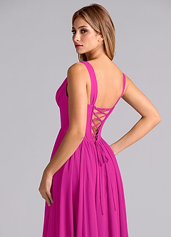 Azazie Delmie Final Sale Dusty Blue A-Line Corset Chiffon Dress image2