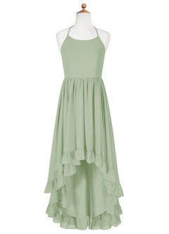 Azazie Sarafina Junior Dusty Sage A-Line Lace Chiffon Dress image6