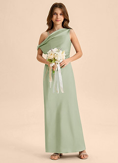 Azazie Emerson Junior Dusty Sage Sheath Off the Shoulder Stretch Satin Dress image3
