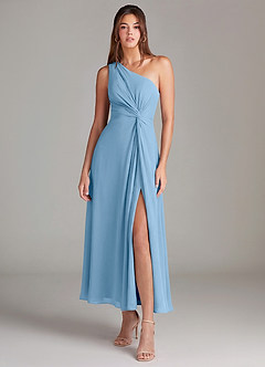 Azazie Brooke Jurken voor bruidsmeisjes Jurk van Chiffon met A-Lijn One-Shoulder Staal Blauw image1