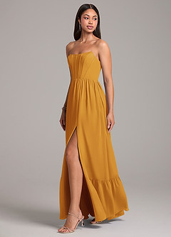 Azazie Kailee Bridesmaid Dresses Butterscotch A-Line with Pockets Chiffon Dress image3