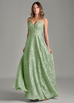 Azazie Amani 신부 들러리 드레스 A라인 주름진 플로럴 번아웃 바닥 길이 드레스 image4