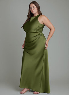 Azazie Evadne Bridesmaid Dresses Olive Sheath Pleated Stretch Satin Dress image13