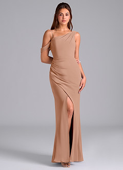Azazie Madelyn Brautjungfernkleider Wandelbar Meerjungfrau-Linie Schulterfrei Chiffon Kleid Champagner Rosa image3