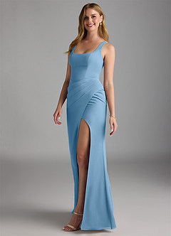Azazie Mero Bridesmaid Dresses Steel Blue Sheath Pleated Chiffon Dress image7