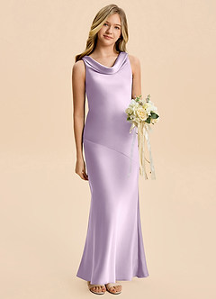 Azazie Rylina Junior Vestido de Lila Esmerilada de Satén Elástico de Corte Sirena image3
