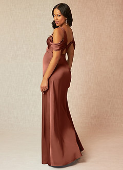 Azazie Rhea Brautjungfernkleider für Schwangere A-Linie Schulternfrei Gefaltet Stretch-Satin Bodenlänge Kleid image5