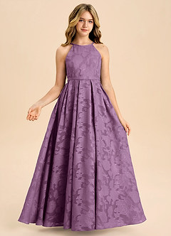 Azazie Arianthe Junior A-Linie Plissee Blumen-Burnout Kleid Blauregen image3