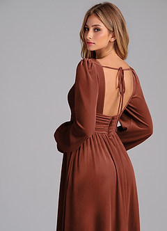 Azazie Norah Bridesmaid Dresses Terracotta A-Line Long Sleeve Velvet Dress image7