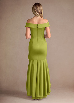 Azazie Billings Mother of the Bride Dresses Lemongrass Mermaid Off the Shoulder Stretch Satin Dress image4