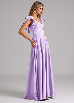 Azazie Leilani Bridesmaid Dresses Lilac A-Line Ruched Stretch Satin Dress image6