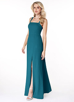 Azazie Jay Bridesmaid Dresses Ink Blue A-Line Square Neckline Side Slit Chiffon Dress image4