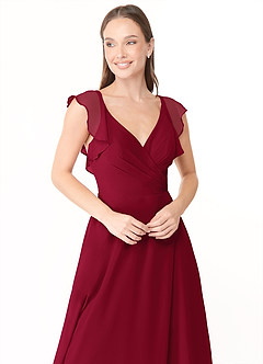 Azazie Yoko Bridesmaid Dresses Burgundy A-Line Ruched Chiffon Dress image5