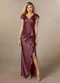 Azazie Anderson Mère de la mariée Robes Robe Trapèze en Satin extensible Plissée Sangria image1