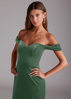 Azazie Shay Bridesmaid Dresses Eucalyptus Sheath Off the Shoulder Velvet Convertible Dress image5