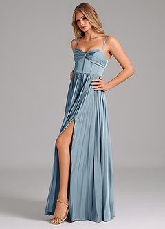 Azazie Tyla Bridesmaid Dresses Dusty Blue A-Line Sweetheart Neckline Stretch Satin Dress image6